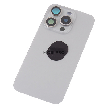 Задняя крышка для iPhone 15 Pro в сборе со стеклом камеры Серый (стекло, монолит, MagSafe, логотип) - Премиум