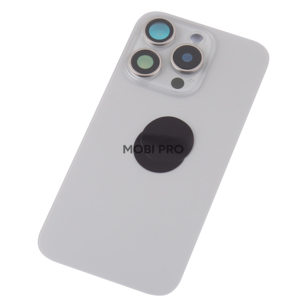 Задняя крышка для iPhone 15 Pro в сборе со стеклом камеры Серый (стекло, монолит, MagSafe, логотип) - Премиум