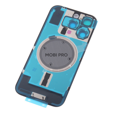 Задняя крышка для iPhone 16 Pro в сборе со стеклом камеры Серый (стекло, монолит, MagSafe, логотип) - Премиум