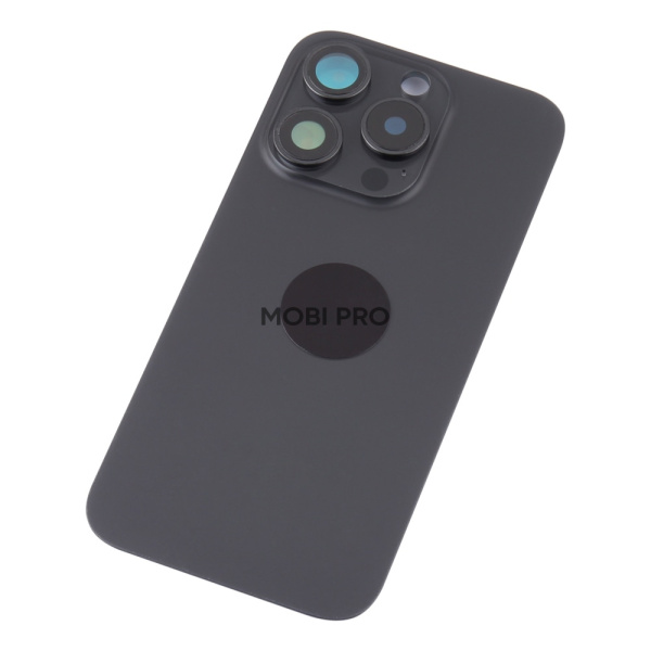 Задняя крышка для iPhone 15 Pro в сборе со стеклом камеры Черный (стекло, монолит, MagSafe, логотип) - Премиум