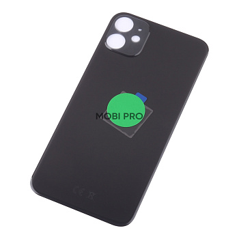 Задняя крышка для iPhone 11 (A2221) Черный (стекло, монолит, широкий вырез под камеру, логотип) - Премиум