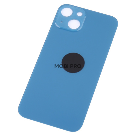 Задняя крышка для iPhone 13 Синий (стекло, узкий вырез под камеру, логотип)