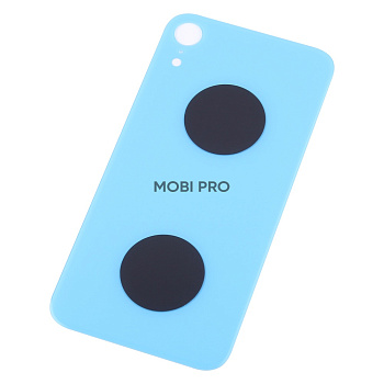 Задняя крышка для iPhone Xr Голубой (стекло, широкий вырез под камеру, логотип)