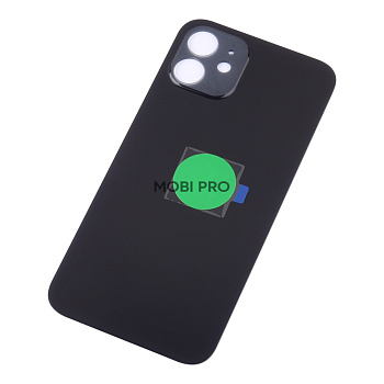 Задняя крышка для iPhone 12 (A2403) Черный (стекло, монолит, широкий вырез под камеру, логотип) - Премиум