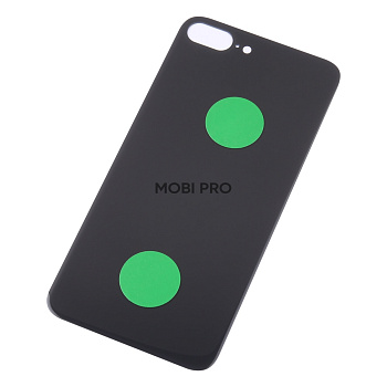 Задняя крышка для iPhone 8 Plus Черный (стекло, монолит, широкий вырез под камеру, логотип) - Премиум