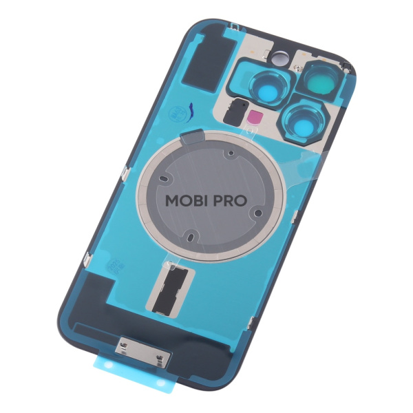 Задняя крышка для iPhone 16 Pro в сборе со стеклом камеры Черный (стекло, монолит, MagSafe, логотип) - Премиум