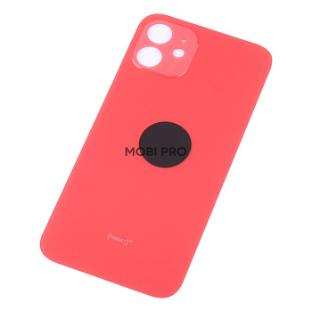Задняя крышка для iPhone 12 Красный (стекло, монолит, широкий вырез под камеру, логотип) - Премиум
