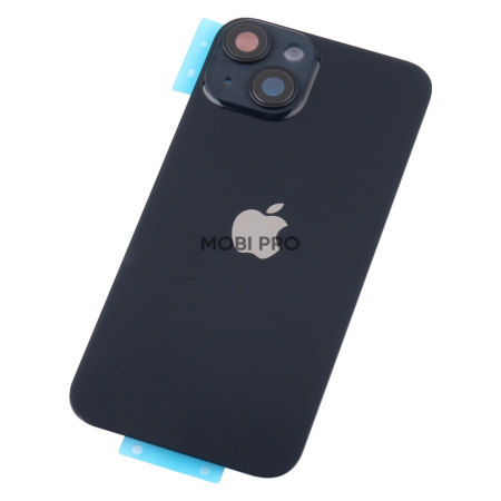 Задняя крышка для iPhone 14 (A2883) в сборе со стеклом камеры Черный (стекло, монолит, MagSafe, логотип) - Премиум