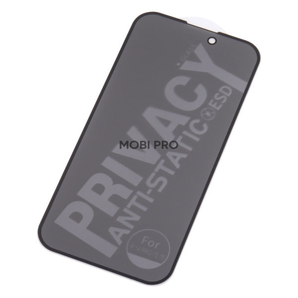 Защитное стекло "Антишпион" для iPhone 15 Черный (Закалённое, полное покрытие)