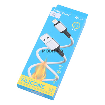 Кабель USB - Lightning Borofone BX83 (2.4A, силикон, термостойкий) Белый