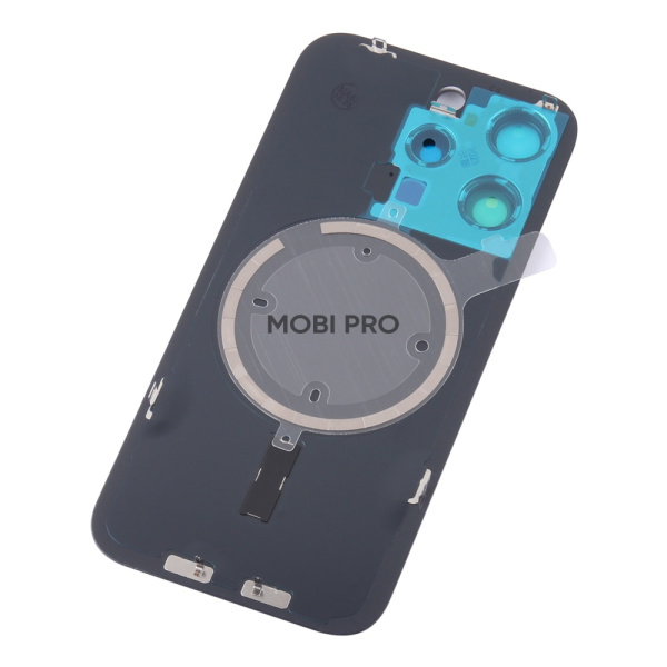 Задняя крышка для iPhone 15 Pro в сборе со стеклом камеры Черный (стекло, монолит, MagSafe, логотип) - Премиум