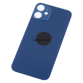 Задняя крышка для iPhone 12 mini (A2399) Синий (стекло, монолит, широкий вырез под камеру, логотип) - Премиум