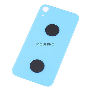 Задняя крышка для iPhone Xr Голубой (стекло, монолит, широкий вырез под камеру, логотип) - Премиум