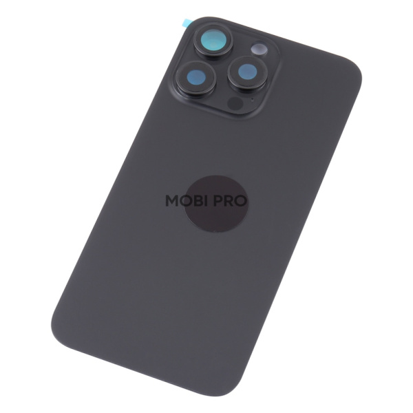 Задняя крышка для iPhone 15 Pro Max в сборе со стеклом камеры Черный (стекло, монолит, MagSafe, логотип) - Премиум