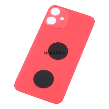 Задняя крышка для iPhone 12 mini Красный (стекло, монолит, широкий вырез под камеру, логотип) - Премиум