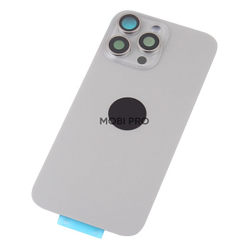 Задняя крышка для iPhone 16 Pro Max в сборе со стеклом камеры Серый (стекло, монолит, MagSafe, логотип) - Премиум