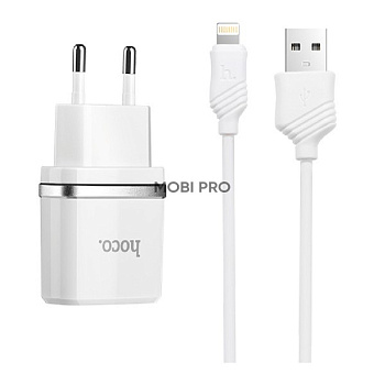 Сетевое зарядное устройство USB Hoco C11 (1A, кабель Lightning) Белый