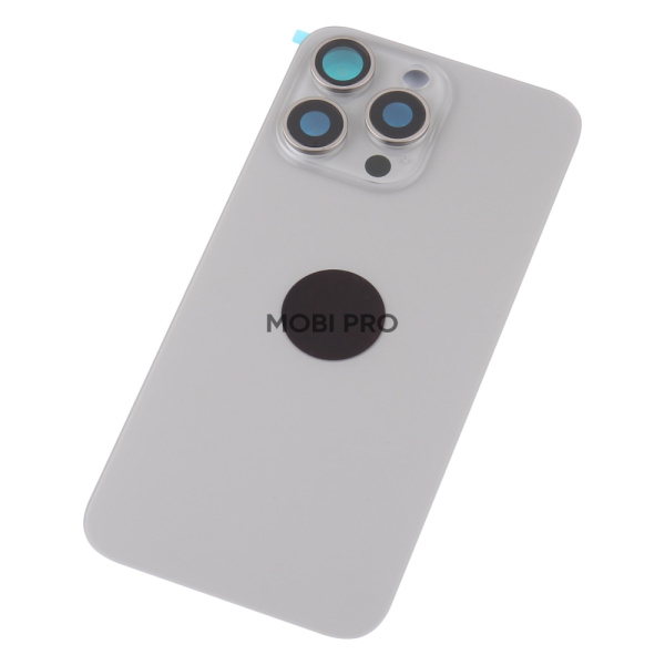 Задняя крышка для iPhone 15 Pro Max в сборе со стеклом камеры Серый (стекло, монолит, MagSafe, логотип) - Премиум