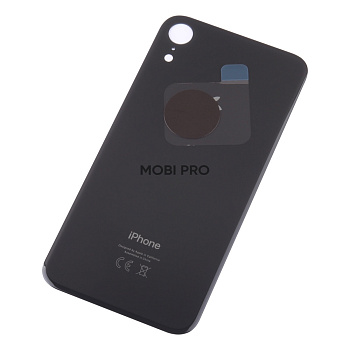 Задняя крышка для iPhone Xr (A2105) Черный (стекло, монолит, широкий вырез под камеру, логотип) - Премиум