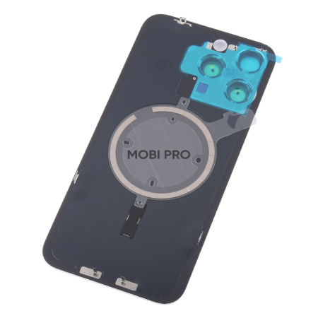 Задняя крышка для iPhone 15 Pro Max в сборе со стеклом камеры Белый (стекло, монолит, MagSafe, логотип) - Премиум