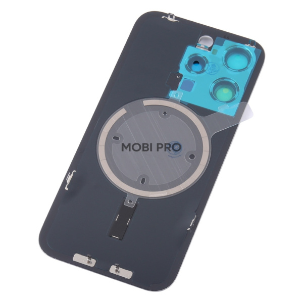 Задняя крышка для iPhone 15 Pro в сборе со стеклом камеры Серый (стекло, монолит, MagSafe, логотип) - Премиум