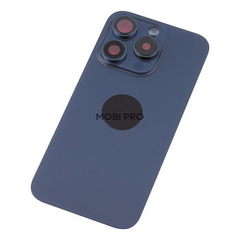 Задняя крышка для iPhone 15 Pro в сборе со стеклом камеры Синий (стекло, монолит, MagSafe, логотип) - Премиум