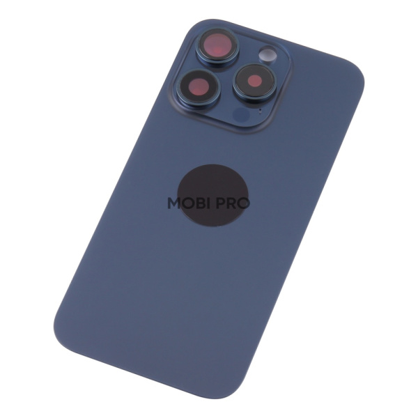 Задняя крышка для iPhone 15 Pro в сборе со стеклом камеры Синий (стекло, монолит, MagSafe, логотип) - Премиум