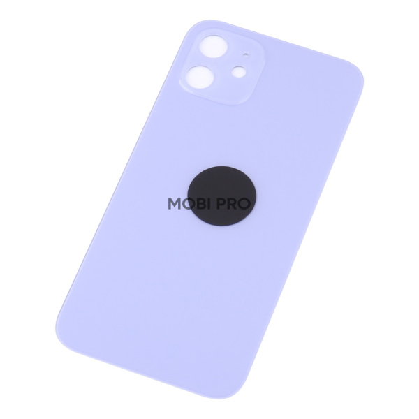 Задняя крышка для iPhone 12 Фиолетовый (стекло, узкий вырез под камеру, логотип) - Премиум
