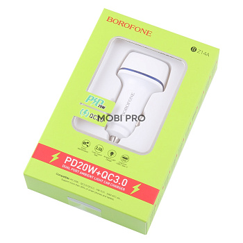 Автомобильное зарядное устройство USB/Type-C Borofone BZ14A (20W, QC3.0, PD) Белый