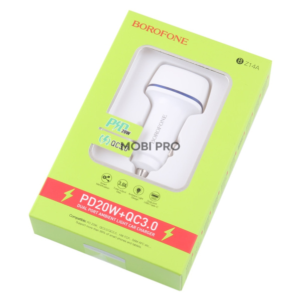 Автомобильное зарядное устройство USB/Type-C Borofone BZ14A (20W, QC3.0, PD) Белый
